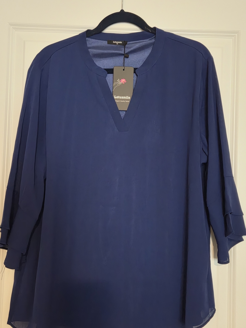 New Lotusmile Women's Navy Blue V-Neck Tunic Top